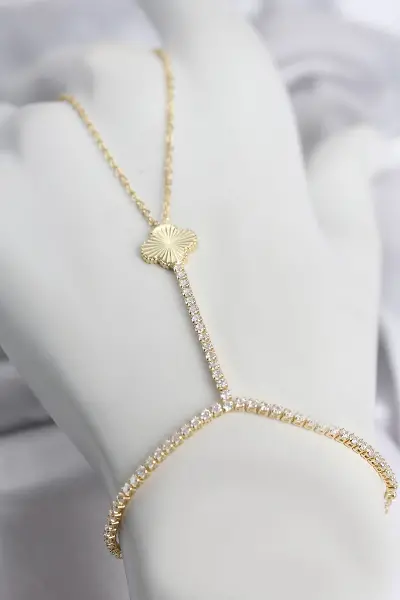 Gold Renk Pirinç Lazerli Yonca Model Zirkon Taşlı Şahmeran TJ-SN777