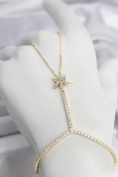 Gold Renk Pirinç Zirkon Taşlı Deniz Yıldızı Model Şahmeran TJ-SN791