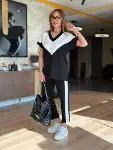 Kadın Kısa Kollu V Yakalı çift Renkli Viskon Iki Iplik Ikili Bluz Ve Pantolon Takım-2