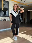 Kadın Kısa Kollu V Yakalı çift Renkli Viskon Iki Iplik Ikili Bluz Ve Pantolon Takım-4