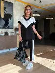 Kadın Kısa Kollu V Yakalı çift Renkli Viskon Iki Iplik Ikili Bluz Ve Pantolon Takım-5