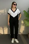 Kadın Kısa Kollu V Yakalı çift Renkli Viskon Iki Iplik Ikili Bluz Ve Pantolon Takım-7