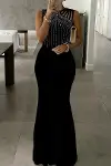 Kadın Omuz çoklu Askılı önü Taş Işlemeli Balık Kesim Janjan Krep Maxi Boy Elbise-3