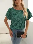 Kadın Kısa Kollu Kolları Volanlı Baskılı Süprem Bluz-3