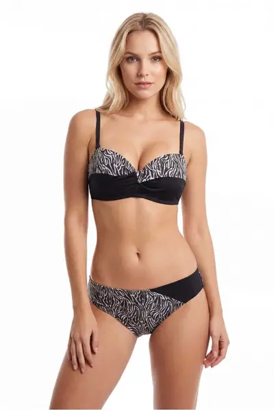 Closet Siyah Zebra Desenli Straplez Desteksiz Bikini Takımı