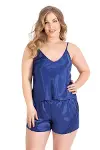 Büyük Beden Saks Saten Babydoll Şort Takımı-1