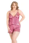 Büyük Beden Gül Kurusu Saten Babydoll Şort Takımı-1