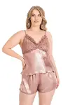 Büyük Beden Vizon Saten Babydoll Şort Takımı-1
