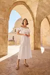 Pamuklu Kayık Yakalı Elbise-4