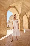Pamuklu Kayık Yakalı Elbise-1