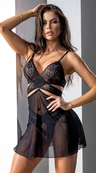 Closet Özel Tasarım Dantelli Siyah Sütyen Külot Gecelik Takımı