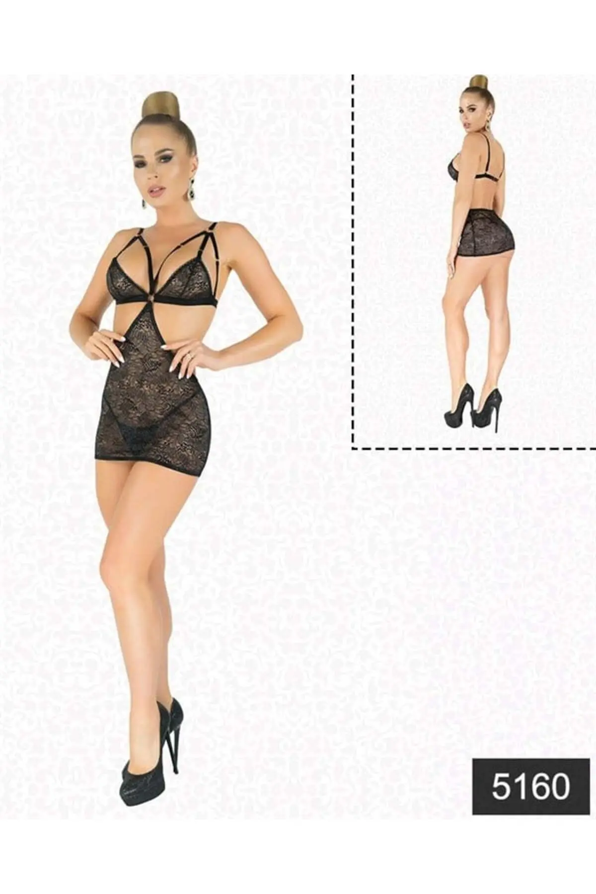 Simli Likralı Dantel Babydoll