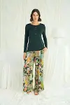 Çiçek ve Yaprak Desenli Pijama Takımı-2