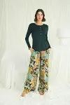 Çiçek ve Yaprak Desenli Pijama Takımı-4