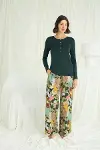 Çiçek ve Yaprak Desenli Pijama Takımı-1