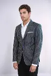 Çizgili Koyu Slim Fit Lacivert Erkek Ceket - Wessi-3