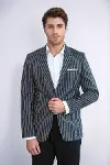 Çizgili Koyu Slim Fit Lacivert Erkek Ceket - Wessi-4