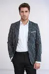 Çizgili Koyu Slim Fit Lacivert Erkek Ceket - Wessi-1