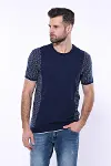 Bisiklet Yaka Kenarları Desenli Lacivert Örme T-shirt | Wessi-4