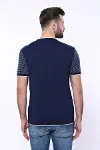 Bisiklet Yaka Kenarları Desenli Lacivert Örme T-shirt | Wessi-5