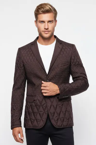 Kapitone Kahverengi Slim Fit Ceket - Wessi