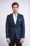 Çizgili Lacivert Slim Fit Ceket | Wessi-2