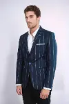 Çizgili Lacivert Slim Fit Ceket | Wessi-3