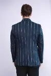 Çizgili Lacivert Slim Fit Ceket | Wessi-5