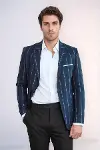Çizgili Lacivert Slim Fit Ceket | Wessi-1