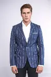 Çizgili Açık Slim Fit Lacivert Erkek Ceket - Wessi-2