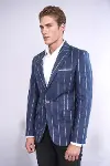 Çizgili Açık Slim Fit Lacivert Erkek Ceket - Wessi-3