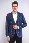 Çizgili Açık Slim Fit Lacivert Erkek Ceket - Wessi-4