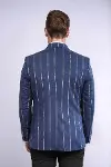 Çizgili Açık Slim Fit Lacivert Erkek Ceket - Wessi-5