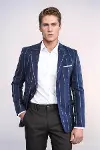 Çizgili Açık Slim Fit Lacivert Erkek Ceket - Wessi-1