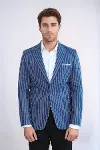 Çizgili Slim Fit Mavi Erkek Ceket - Wessi-2