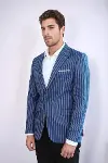 Çizgili Slim Fit Mavi Erkek Ceket - Wessi-3