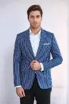 Çizgili Slim Fit Mavi Erkek Ceket - Wessi-4