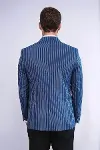 Çizgili Slim Fit Mavi Erkek Ceket - Wessi-5