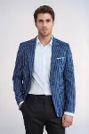 Çizgili Slim Fit Mavi Erkek Ceket - Wessi-1