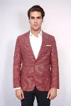 Kendinden Desenli Slim Fit Bordo Ceket - Wessi-3