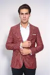 Kendinden Desenli Slim Fit Bordo Ceket - Wessi-5