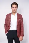 Kendinden Desenli Slim Fit Bordo Ceket - Wessi-1