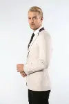 Tek Düğme Hakim Yaka Krem Erkek Ceket - Wessi-4