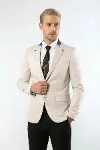 Tek Düğme Hakim Yaka Krem Erkek Ceket - Wessi-1