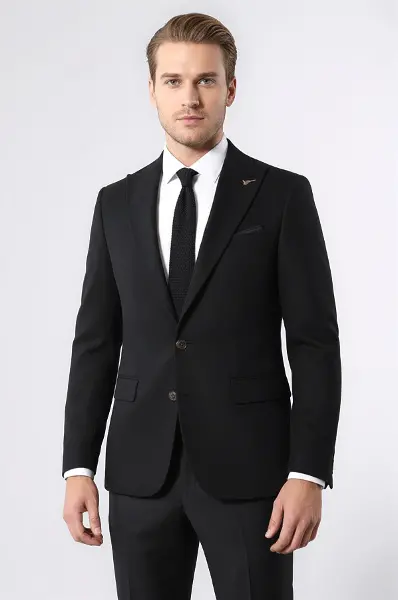 Tek Düğme Slim Fit Siyah Ceket | Wessi