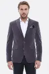 Kadife Slim Fit Gri Erkek Ceket - Wessi-3