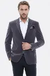 Kadife Slim Fit Gri Erkek Ceket - Wessi-1