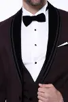 Desenli Bordo Velvet Çıkma Yaka Takım Elbise - Wessi-2