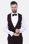 Desenli Bordo Velvet Çıkma Yaka Takım Elbise - Wessi-4