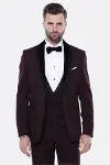 Desenli Bordo Velvet Çıkma Yaka Takım Elbise - Wessi-5